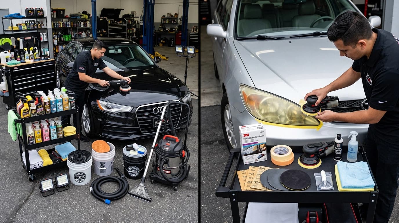 Nettoyage professionnel de voiture en cours