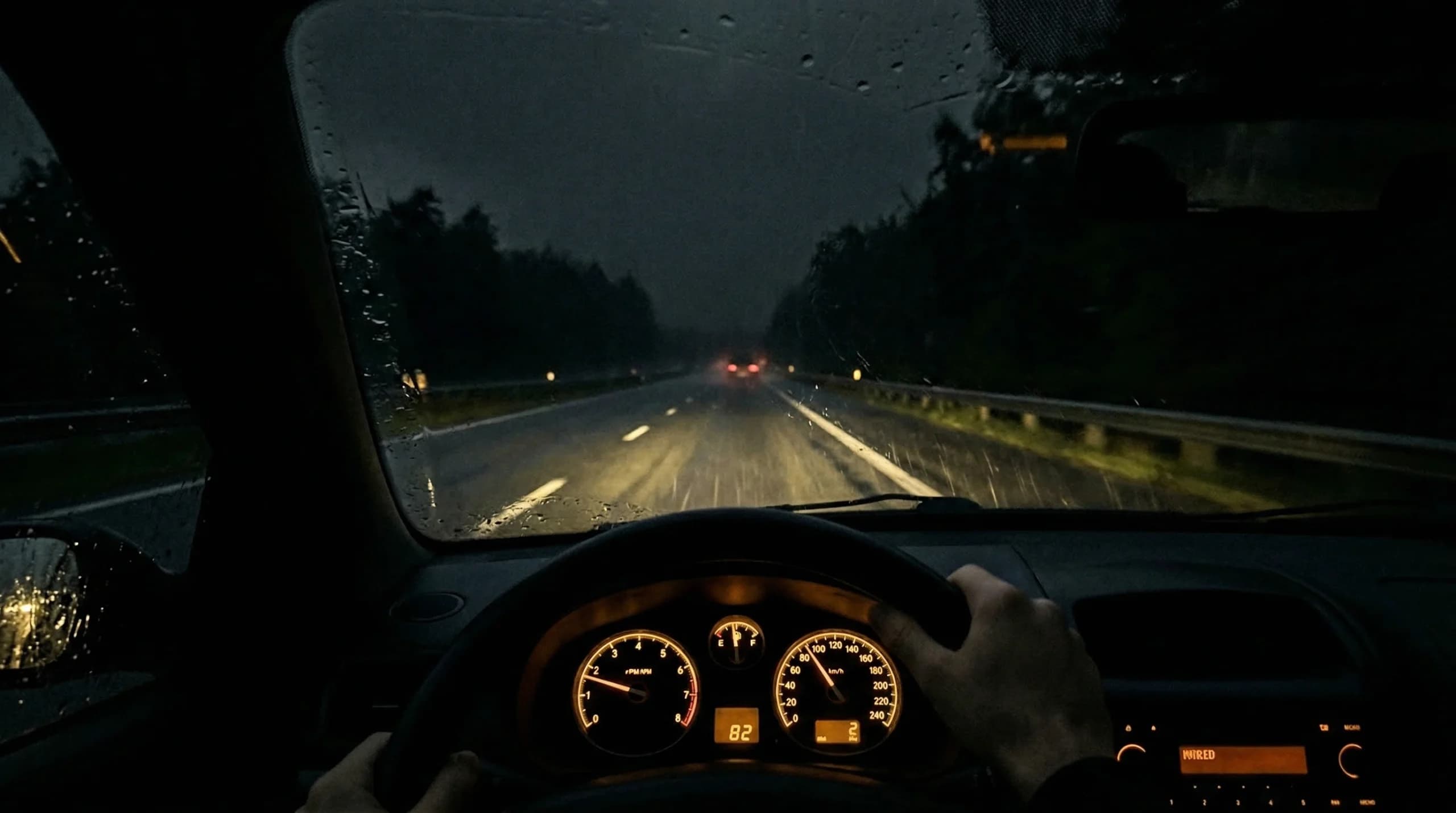 Conduite sous la pluie la nuit autoroute