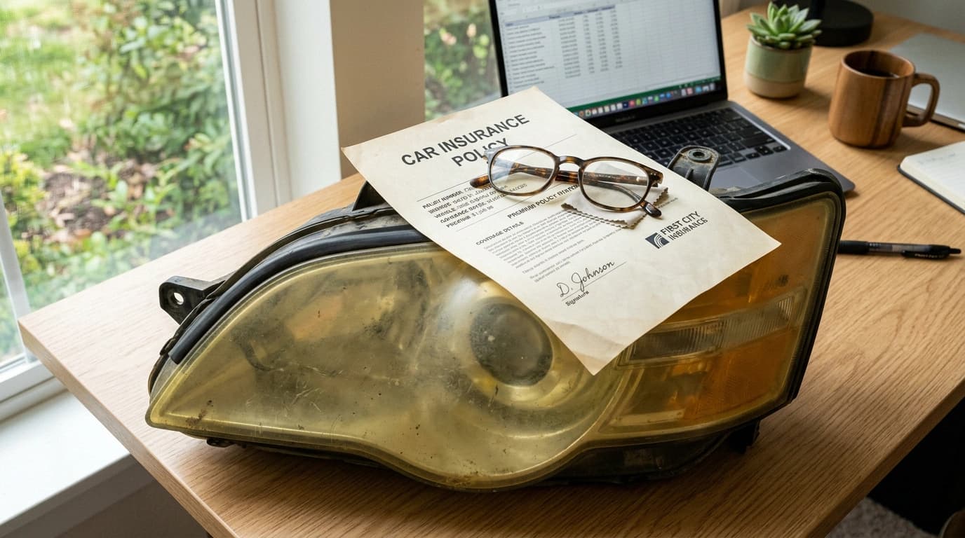 Phare de voiture avec contrat d'assurance