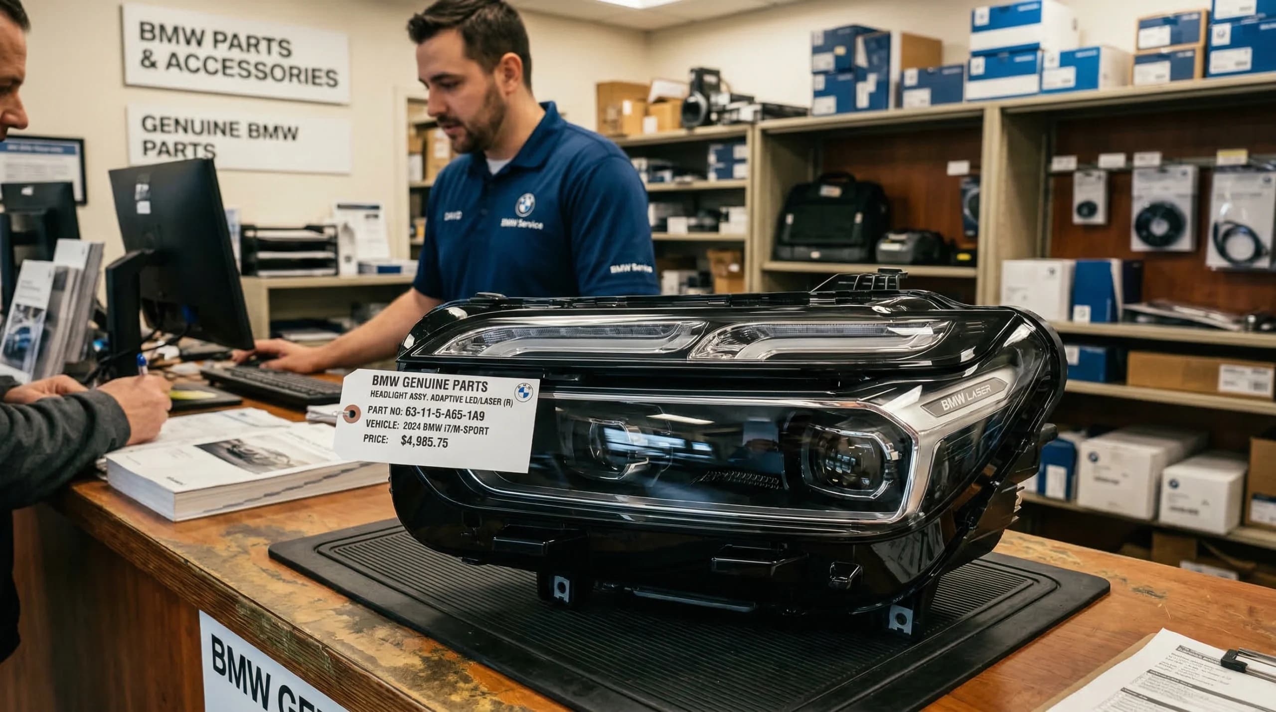 Pièce de phare BMW sur un comptoir