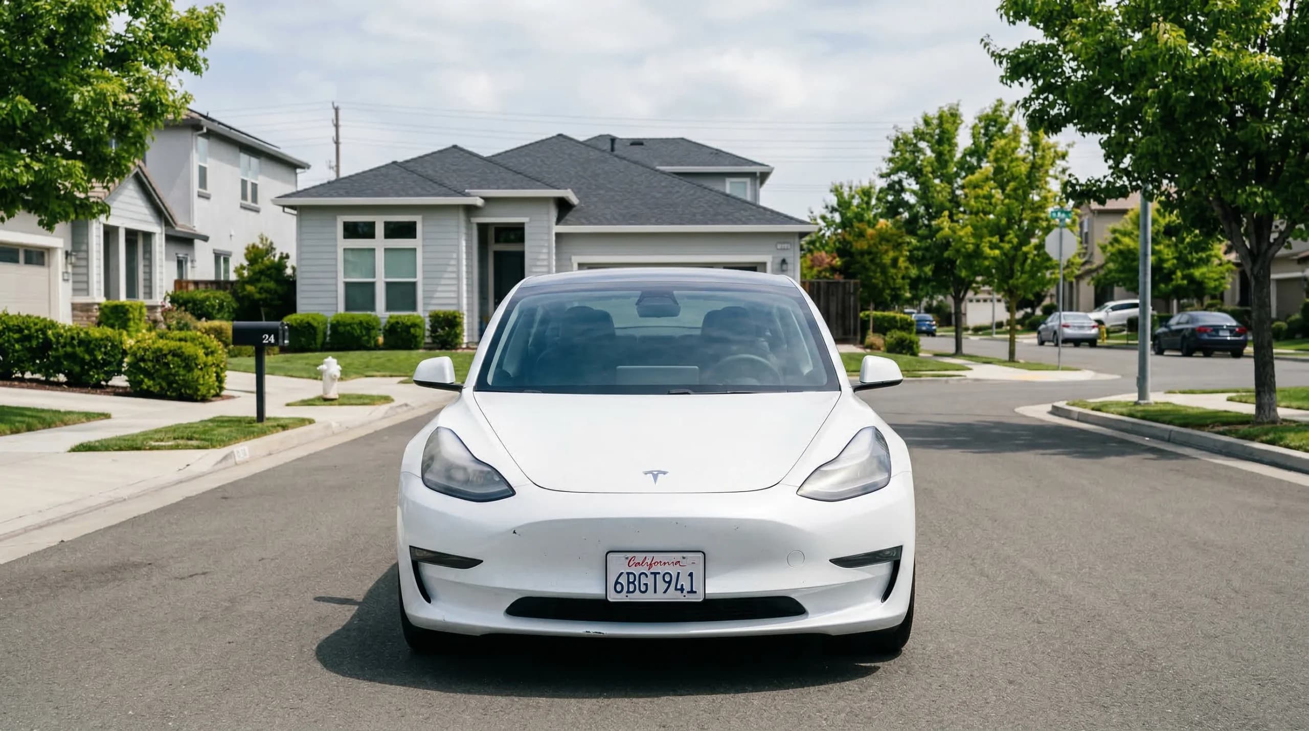 Voiture électrique dans un quartier résidentiel.