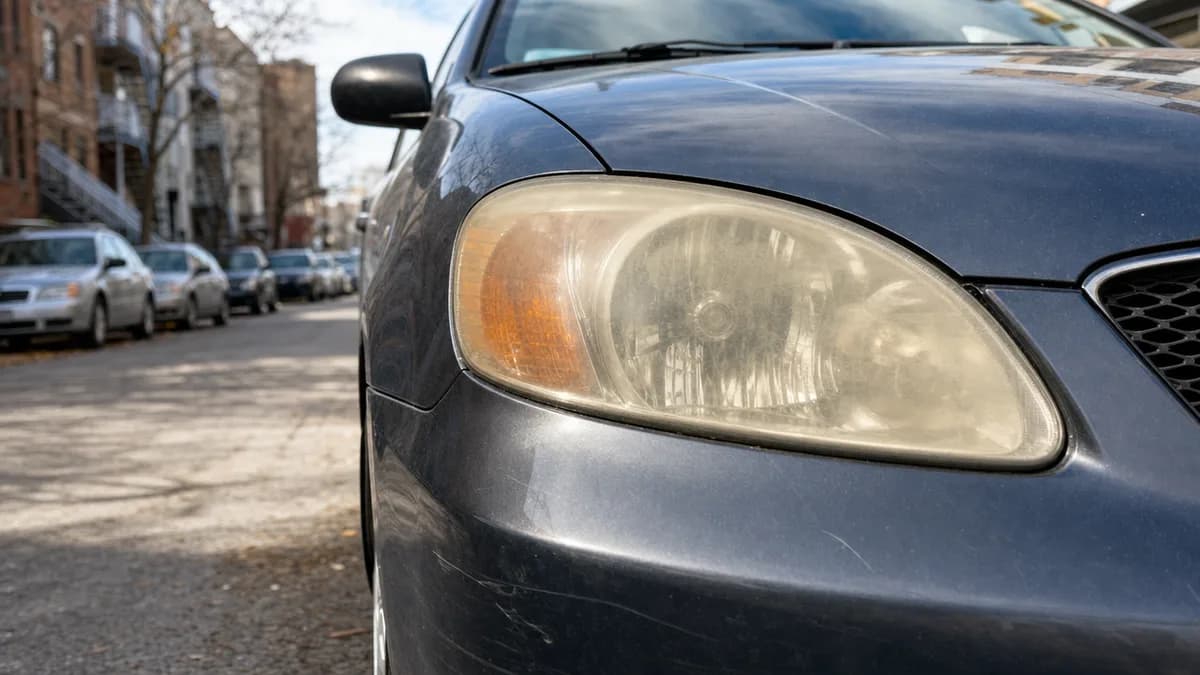 Phares jaunis et opaques d'une Toyota Corolla garée dans une rue de Montréal